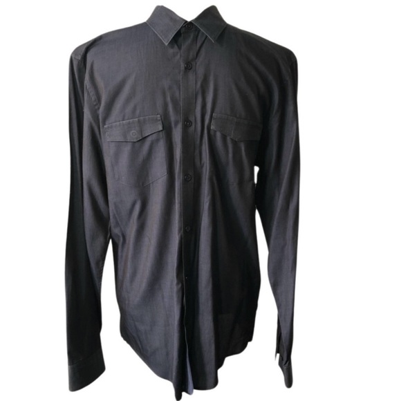 Calvin Klein Button Down Shirt Navy Blue Size Medium EUC Business Casual - Picture 1 of 3